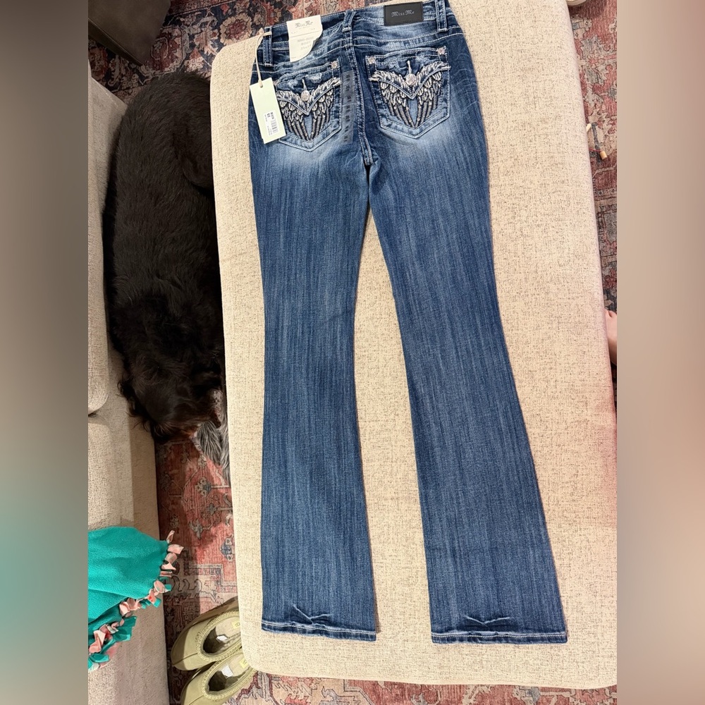 Miss Me Women's Blue Boot Cut Jeans with Embroidered Pockets - Picture 4 of 5